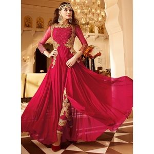 Red and Gold Anarkali Indian Dress Salwar